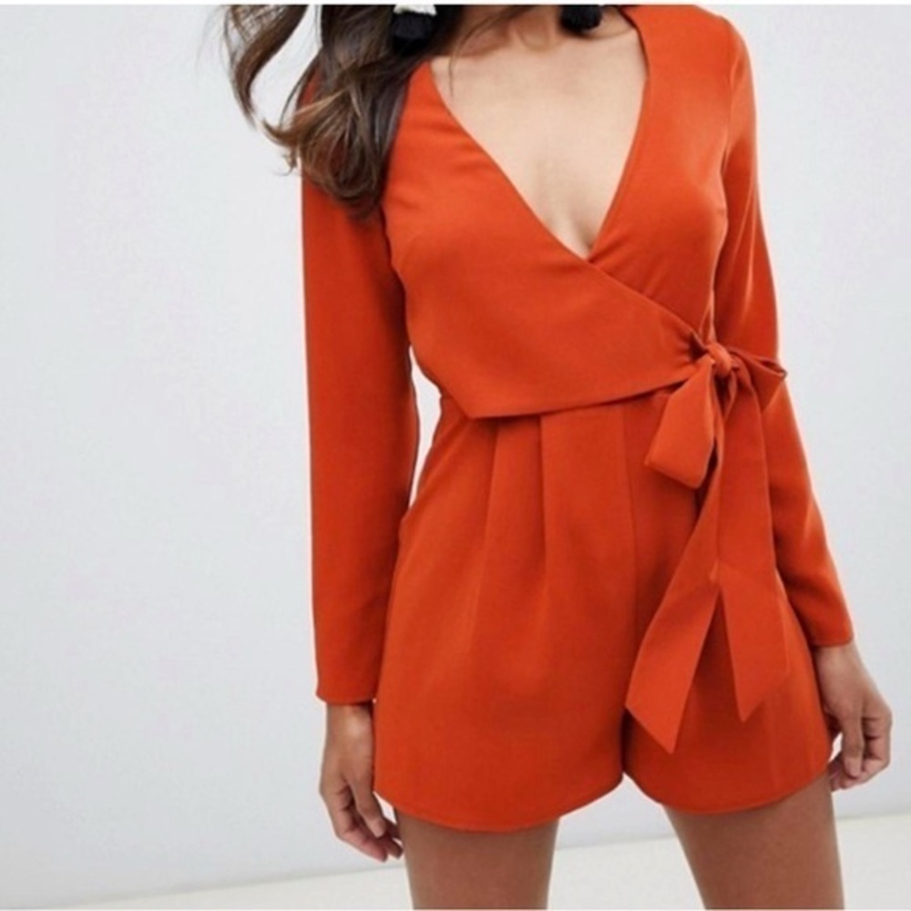 ASOS romantic whimsical, bohemian burnt orange 
Long Sleeve Wrap romper